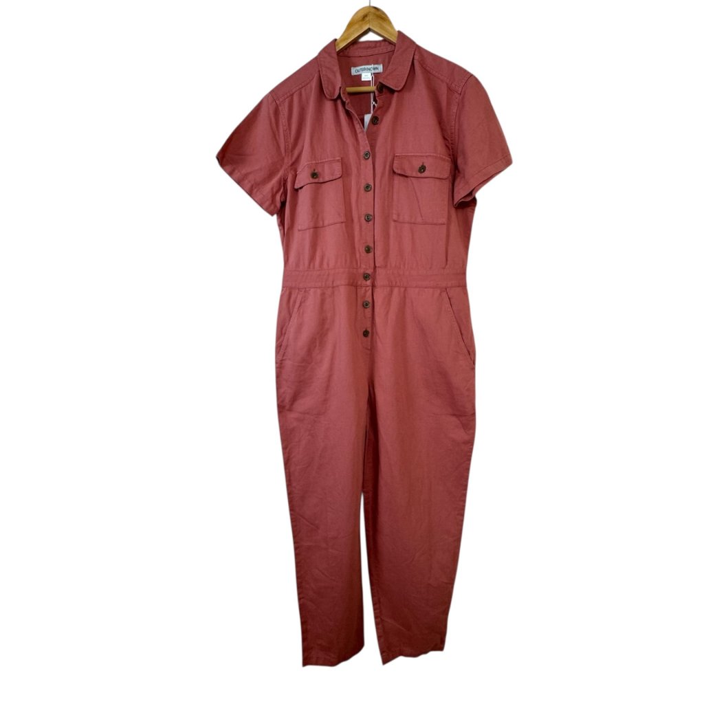 Outerknown New S.E.A. Suit Jumpsuit Med Mineral Red Organic Cotton Linen Blend